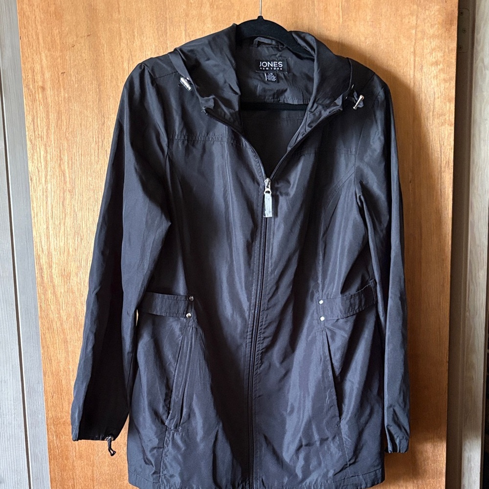 Jones New York Hooded Windbreaker Jacket, Black, Size L
